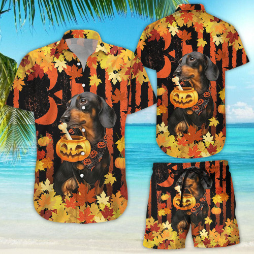 Dachshund Button Down Shirt - Dachshund Flag Usa Autumn Halloween Hawaii Shirt - Dachshund Birthday Gifts