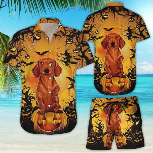 Dachshund Dog Shirt - Happy Halloween Dachshund Dog Pumpkin Hawaii Shirt - Dachshund Fathers Day Gifts
