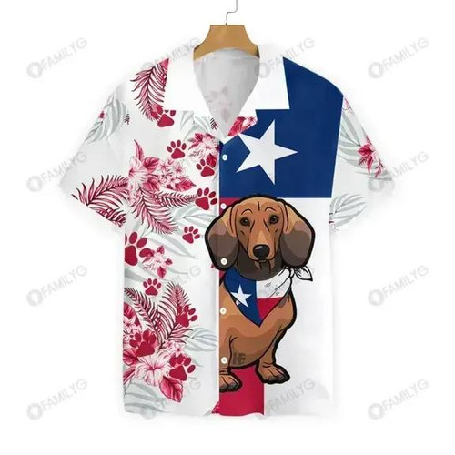 Dachshund Texas Flag Dog - Matching Dog and Owner Hawaiian Print Shirts