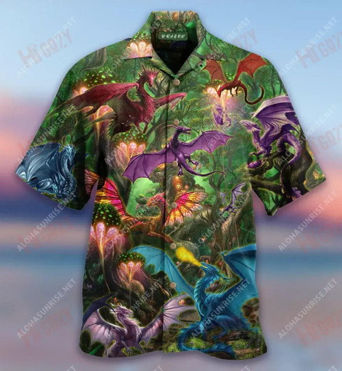 Deep Forest Dragon Unisex Short Hawaiian Shirt Summer Aloha Shirt Vintage Hawaiian Shirts Funny Hawaiian Shirts