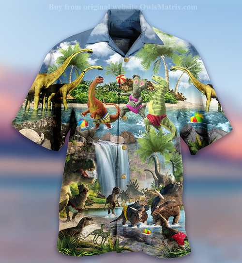 Dinosaurs Love Swimming Love Beach - Hawaiian Shirt