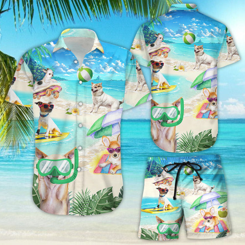 Dog Hawaiian Shirt - Dogs In The Beach Button Down Shirts - Dog Themed Gifts