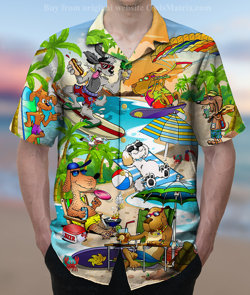 Dog Puppy Funny Beaches - Hawaiian Shirt