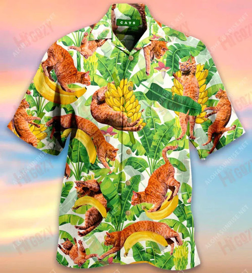 Funny Cats And Jumping Bananas Short Hawaiian Shirt Vacation Tropical Shirts Tactical Hawaiian Shirt Hawaiian Shirt Pattern