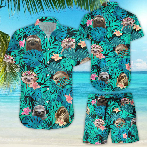 Funny Sloth Cute Pattern Beach Tropical Gift Hawaiian Hawaii Shirt