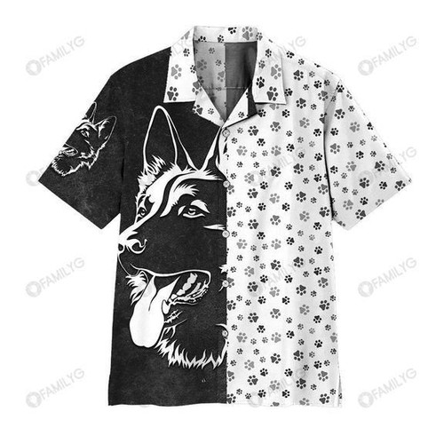 German Shepherd Dog Long Hair - Matching Dog and Owner Hawaiian Print Shirts