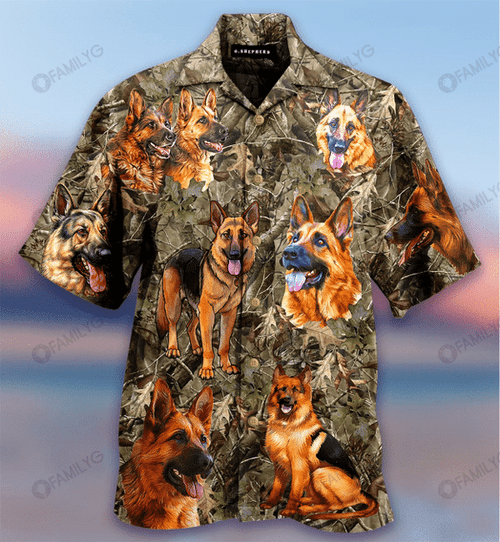 German Shepherd In The Woods Dog - Matching Dog and Owner Hawaiian Print Shirts