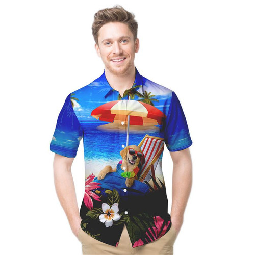 Golden Retriever Custom Name Men Hawaiian Shirt For Dog Lovers