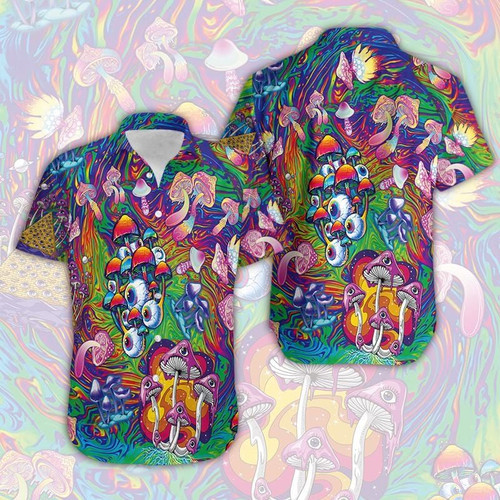 Hawaii Shirt Colorful Holographic Mushroom Hippie Unisex Hawaiian Aloha Shirts-Zx1880
