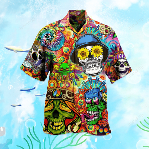 Hawaiian Unisex Aloha Hippie Skull Colorful Shirts #v