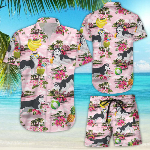 Husky Hawaiian Shirt - Husky Dog Flower Banana Coconut Hawaii Shirt - Gifts For Husky Lovers