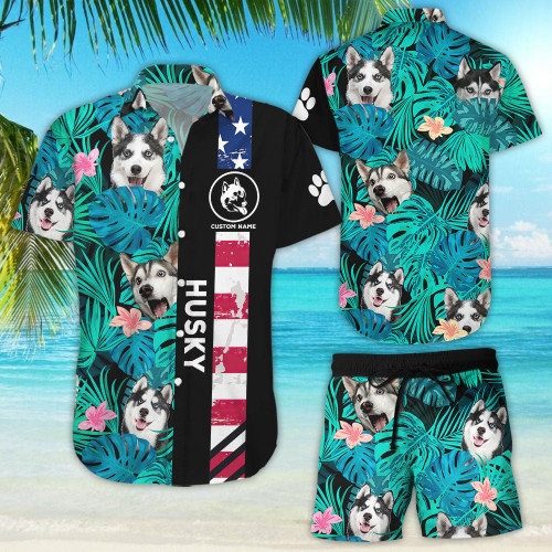 Husky Hawaiian Shirt - Personalized Husky Dog Floral Hawaii Aloha Shirt - Husky Gift Ideas