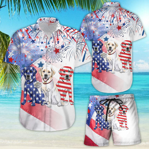 Labrador American Flag Shirt - Labrador With Firework 4th Of July Day Hawaii Shirt - Labrador Themed Gifts