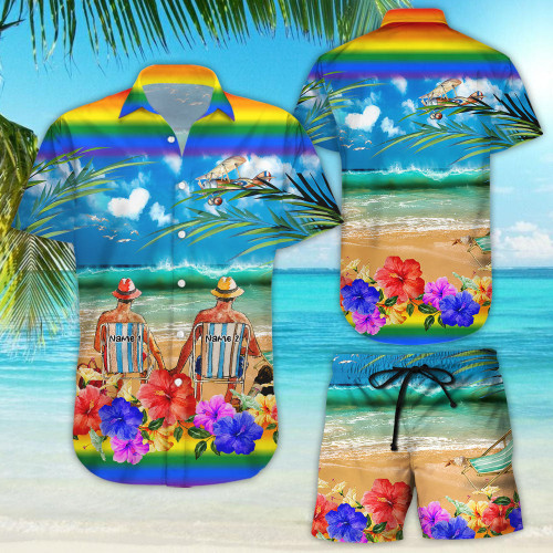 LGBT Hawaiian Shirt - Personalized Gay Couple Pride LGBT Beach Summer Button Down Shirt - Gift For LGBT Day