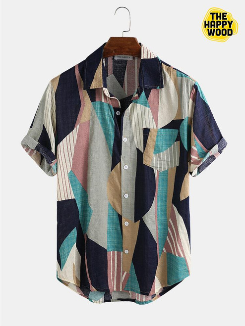 Multi Colorblock Hawaiian Hawaii Shirt
