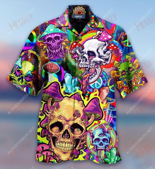 Mushroom Skull Trippy Short Sleeve Shirt Summer Tropical Shirts Tropical Shirts For Men Hawaiian Shirt Pattern