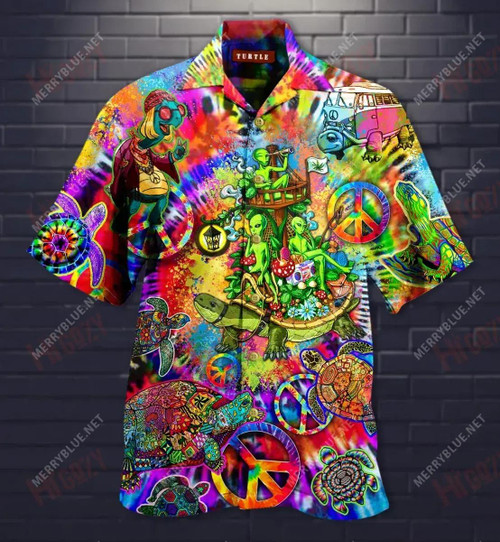 Peace Love Turtle Hippie Short Sleeve Shirt Vacation Tropical Shirts Tactical Hawaiian Shirt Funny Hawaiian Shirts