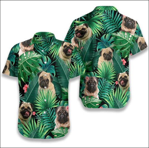 Pug Tropical Hawaiian Shirt  Dnstyles