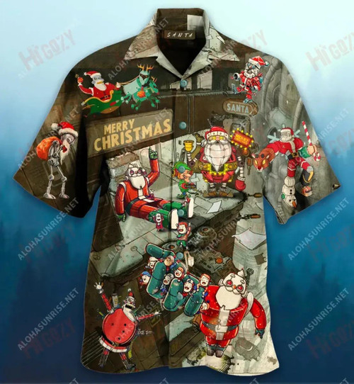 Robot Santa Merry Christmas Short Hawaiian Shirt Summer Short Sleeve Hawaiian Crazy Shirts Hawaiian Shirt Pattern