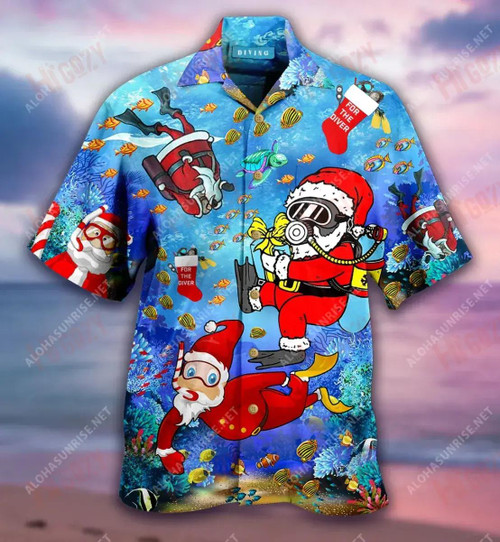 Santa Claus Dives Short Short Sleeve Shirt Vacation Tropical Shirts Best Hawaiian Shirts Funny Hawaiian Shirts