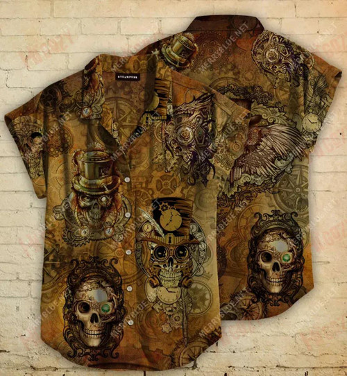 Skull Steampunk Short Hawaiian Shirt Ocean Hawaiian T Shirts Hawaiian Crazy Shirts Hawaiian Shirts For Women