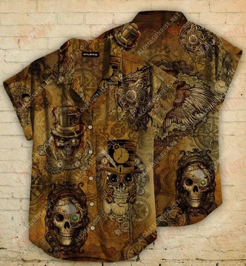 Skull Steampunk Short Short Sleeve Shirt Summer Hawaiian T Shirts Hawaiian Crazy Shirts Hawaiian Shirt Pattern