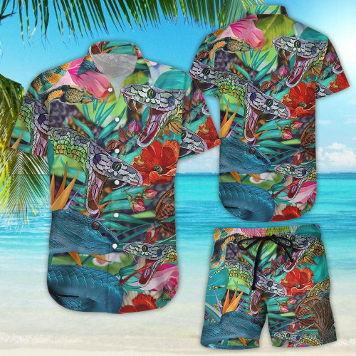 Snake Hawaiian Shirt - Colorful Snake With Flower Button Down Shirt - Tropical Themed Gift Ideas