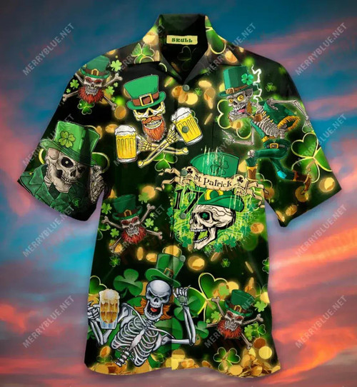 St. Patrick'S Day Skull Short Hawaiian Shirt Vacation Tropical Shirts Hawaiian Crazy Shirts Funny Hawaiian Shirts
