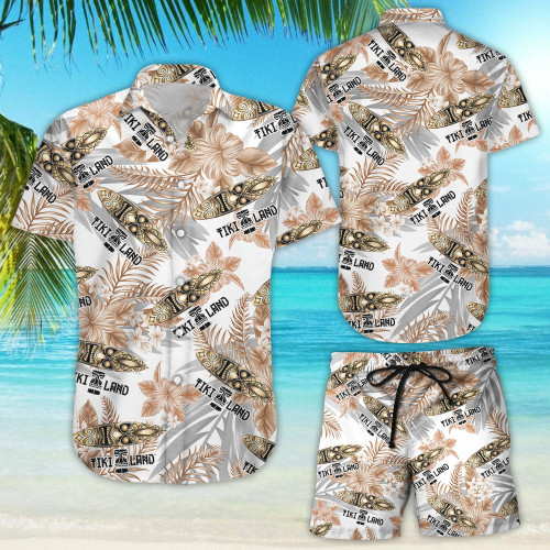 Tiki Hawaiian Shirt - Tiki Land Surfboard Button Down Shirts - Cute Beach Themed Gifts