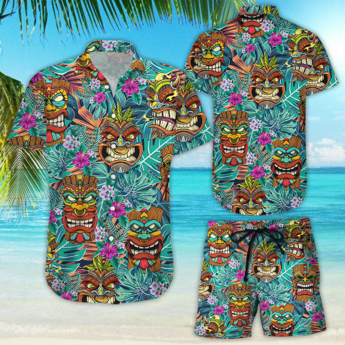 Tiki Hawaiian Shirt - Tiki Tribal Wooden Mask Tropical Hawaii Shirt - Tropical Themed Gift Ideas