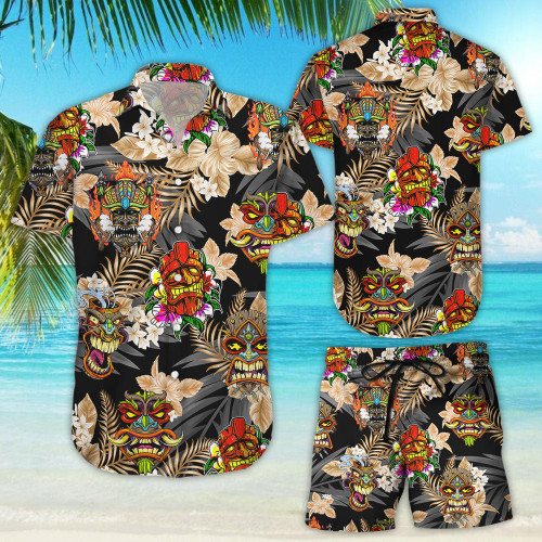 Tiki Hawaiian Shirt - Tiki Tribal Wooden Mask Tropical Hawaii Shirt - Unqiue Beach Vacation Gift