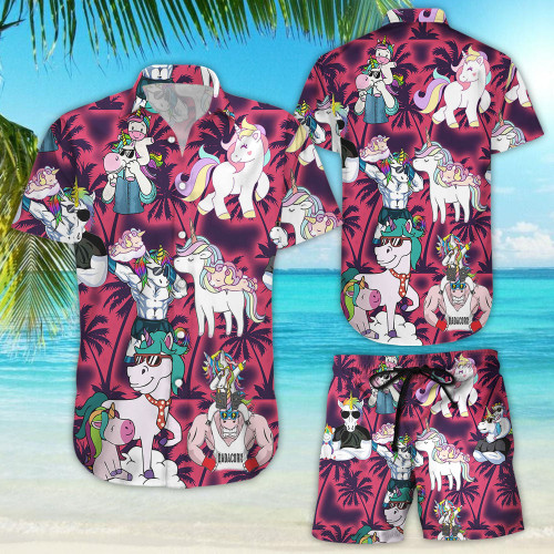 Unicorn Hawaiian Shirt - Aloha Funny Unicorn With Glasses Button Down Shirt - Cute Beach Themed Gifts