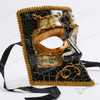 Bauta Black Crackle Face with Gold Dcor Masquerade Mask