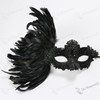 Venetian Carnival Laces Eye Mask with Side Feather Black
