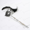 Swan Colombina Black Side Feather Silver Masquerade HandHeld Stick Mask