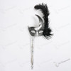 Swan Colombina Black Side Feather Silver Masquerade HandHeld Stick Mask