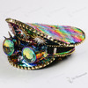 Steampunk Burning Man Captain Hat with Rhinestone & Gold Chain - Rainbow