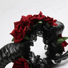 Gothic Twisted Black Ram Horns Laces Headband with Red Rose