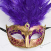 Colombina Venetian with Purple Tall Feather Gold Mask