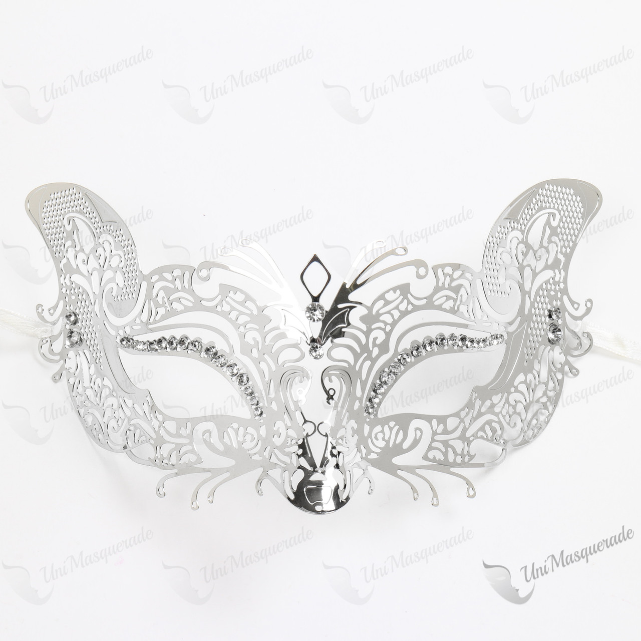 Venetian Fox Masquerade Mask with Rhinestones - Silver