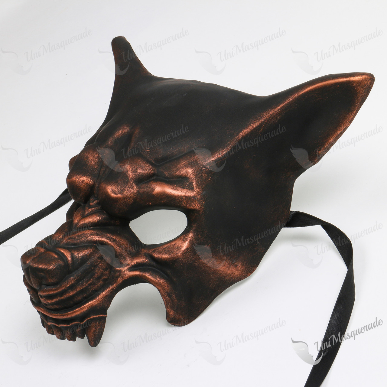 Wolf with Teeth Masquerade Mask - Black Copper