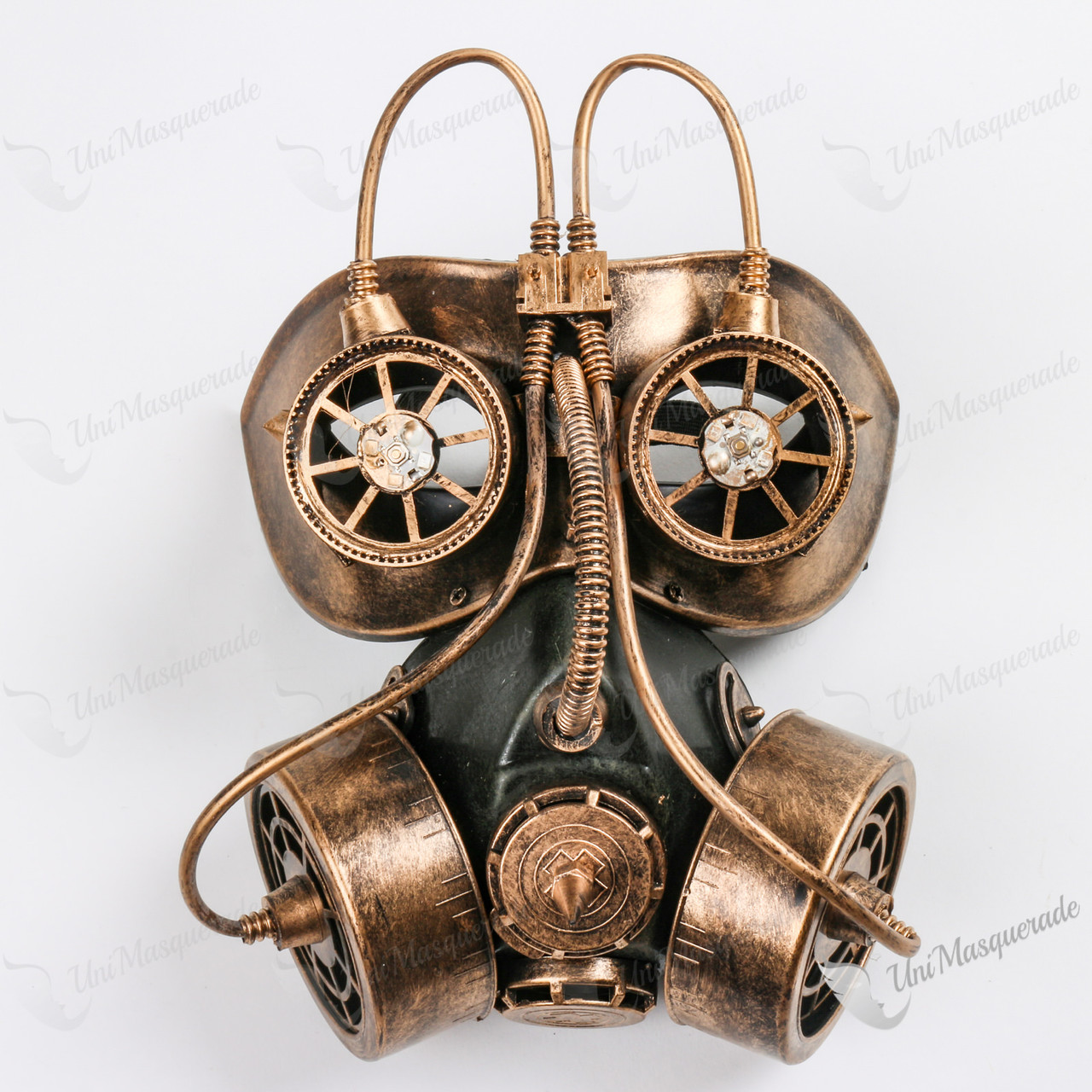 Steampunk Goggles Gas Mask with LED Light Gold