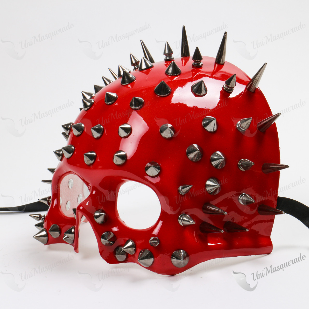 Skull Steampunk Spike Top Masquerade Mask - Glossy Red