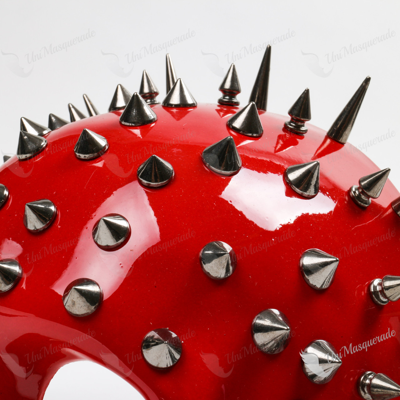 Skull Steampunk Spike Top Masquerade Mask - Glossy Red