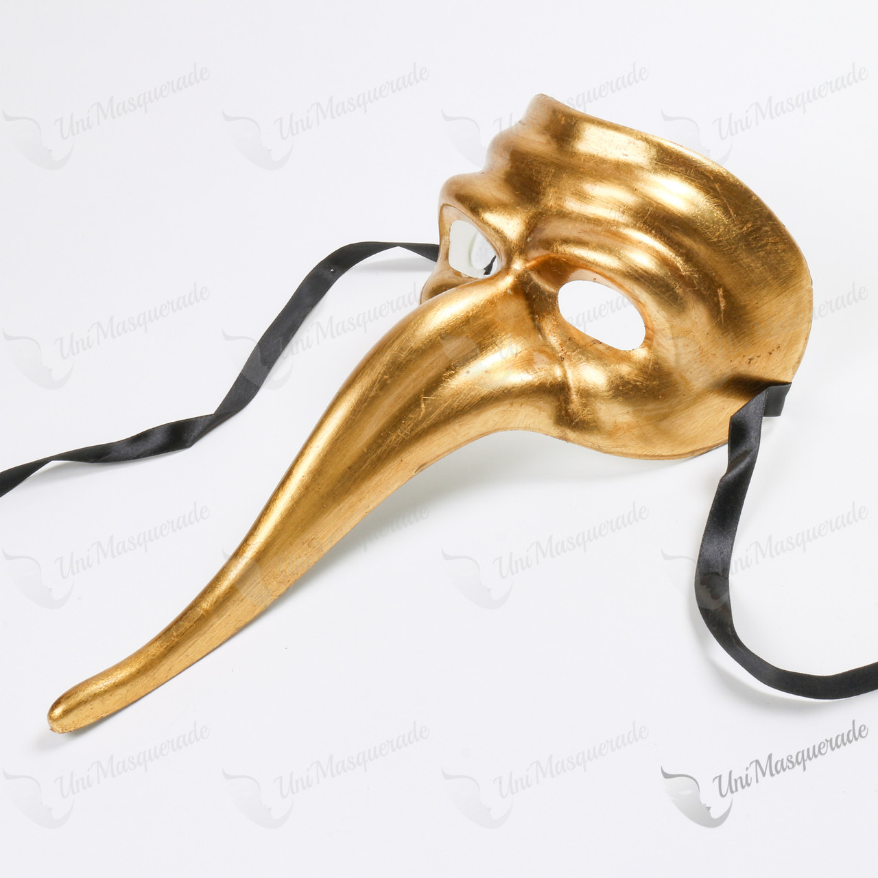 Full Face Zanni Long Nose Venetian Mardi Gras Mask Masquerade - Gold