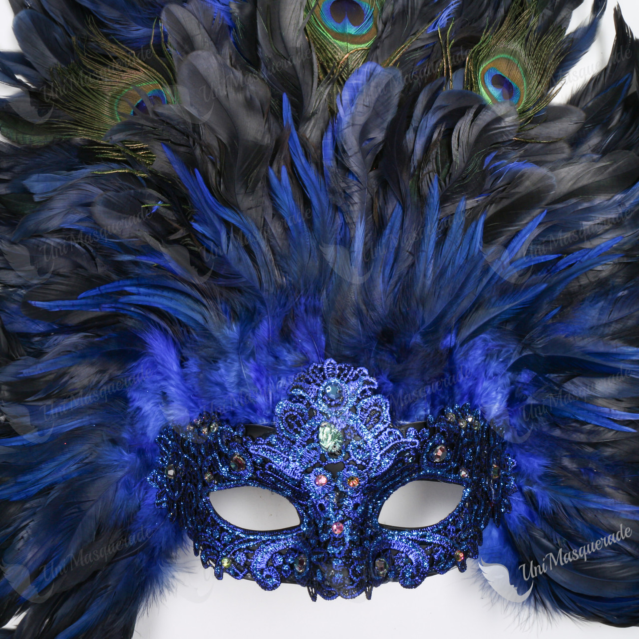 Venetian Carnival Laces Top Feather Luxury Eye Masquerade Mask Blue
