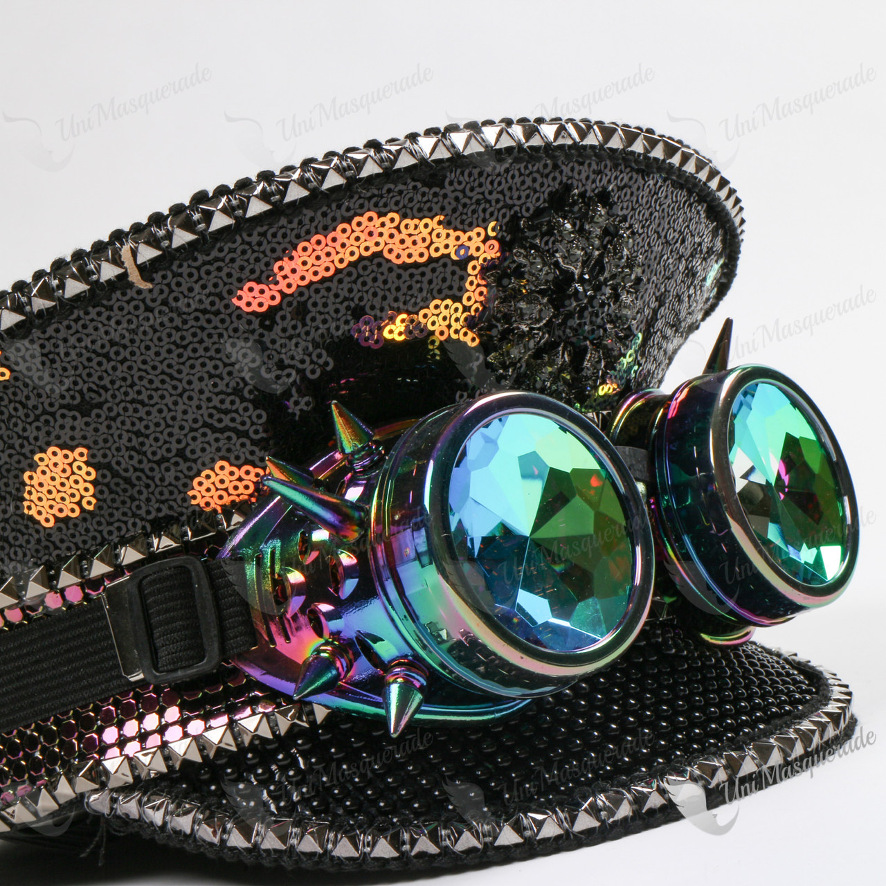 Captain Military Party Hat Black Purple Sequin with 3D Holographic Goggles