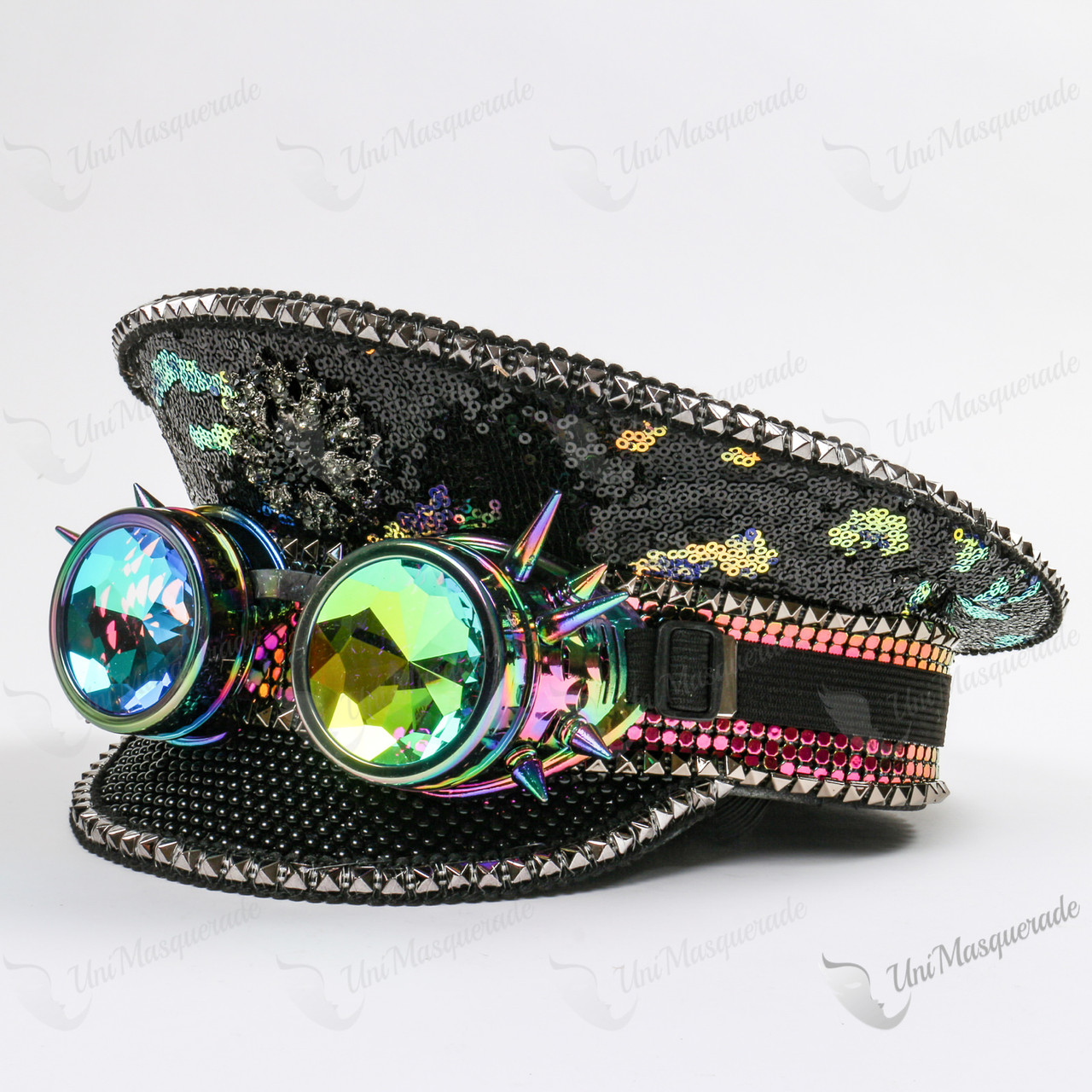 Steampunk Burning Man Captain Hat with Kaleidoscope 3D Goggles - Black