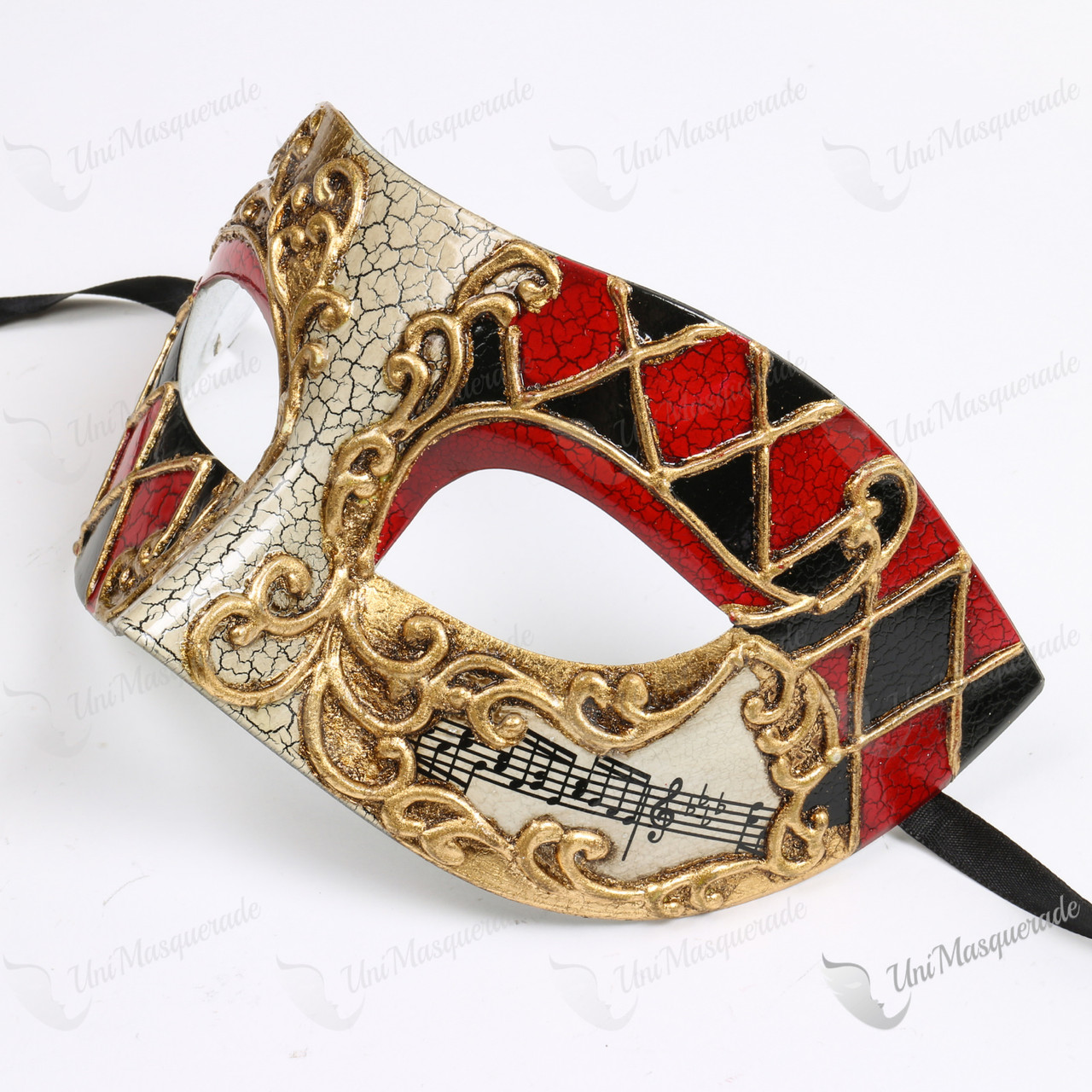 Colombina Venetian Musical Red Diamond Pattern Crackle Masquerade Mask