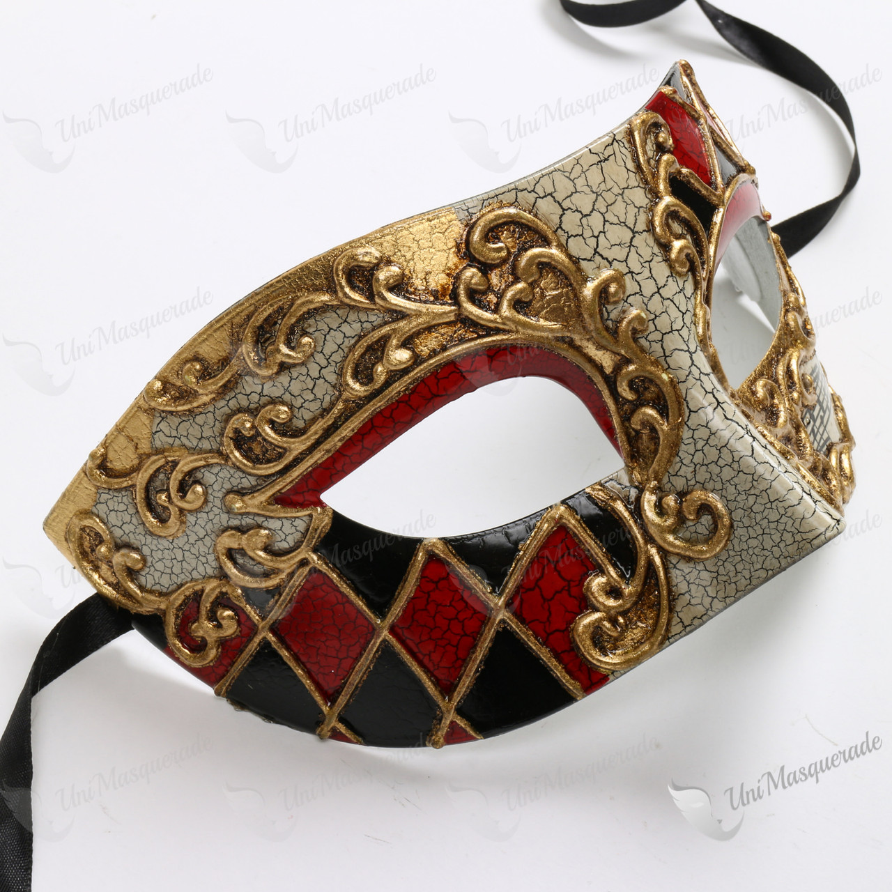 Colombina Venetian Musical Red Diamond Pattern Crackle Masquerade Mask